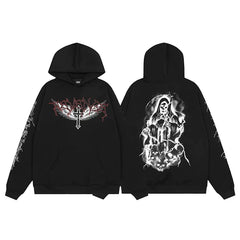 Revenge Dragon Bone Smoke Hoodie Skull Black and White Embroidered Hoodie American Skull Hoodie (57)