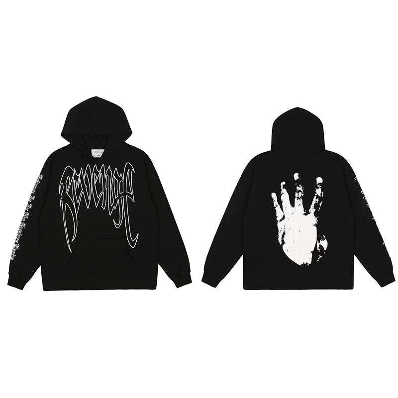 Revenge Dragon Bone Smoke Hoodie Skull Black and White Embroidered Hoodie American Skull Hoodie (32)