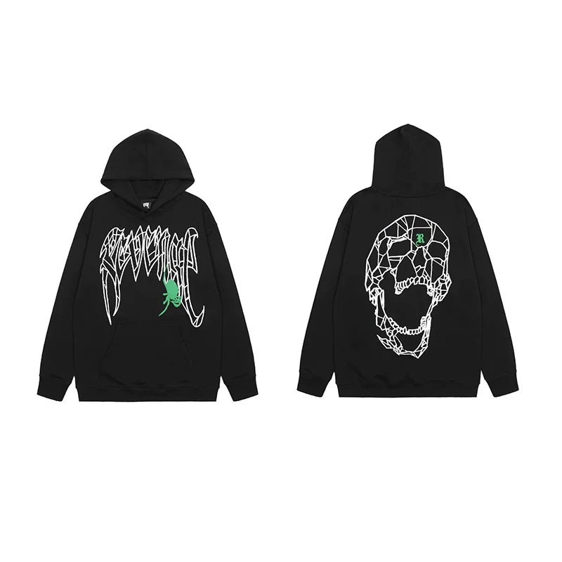 Revenge Dragon Bone Smoke Hoodie Skull Black and White Embroidered Hoodie American Skull Hoodie (16)