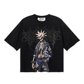 BKYS Punk Skeleton Anarchy Graphic Cropped Short Sleeve Tee