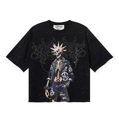 BKYS Punk Skeleton Anarchy Graphic Cropped Short Sleeve Tee