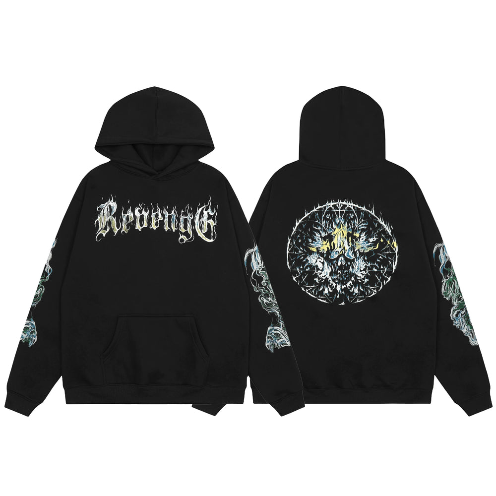 Revenge Dragon Bone Smoke Hoodie Skull Black and White Embroidered Hoodie American Skull Hoodie (33)