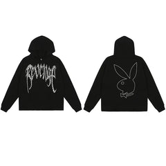 Revenge Dragon Bone Smoke Hoodie Skull Black and White Embroidered Hoodie American Skull Hoodie (46)