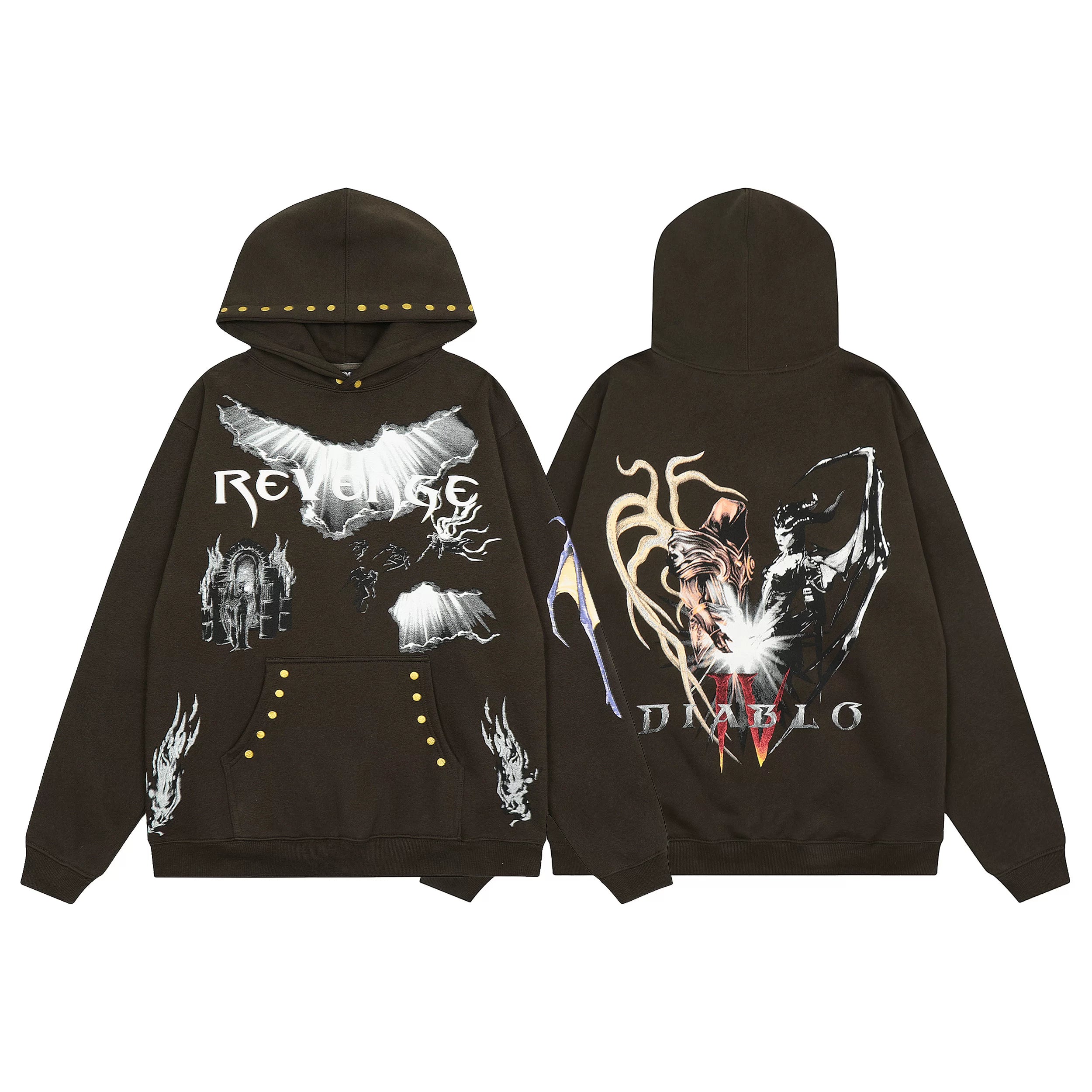 Revenge Dragon Bone Smoke Hoodie Skull Black and White Embroidered Hoodie American Skull Hoodie (66)