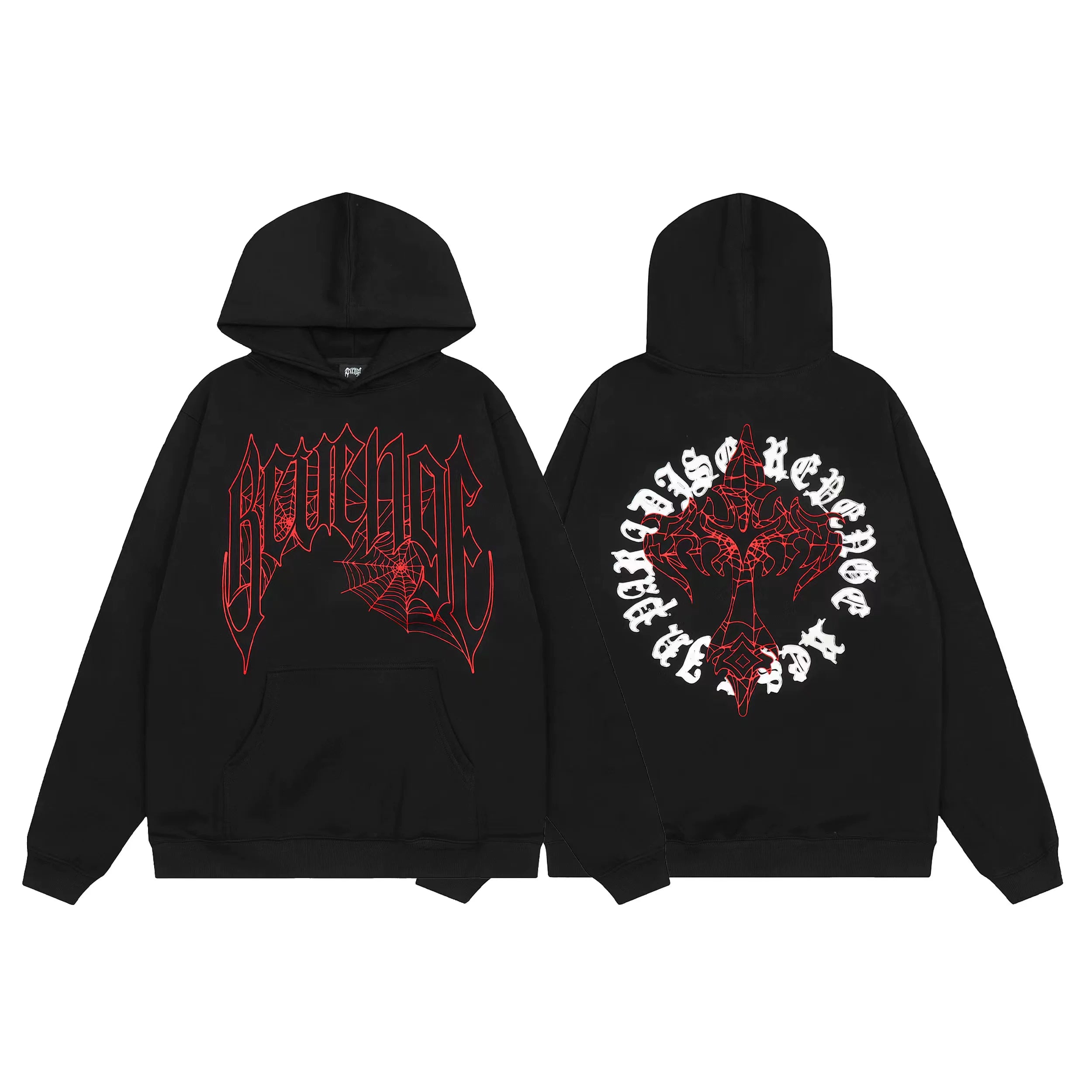 Revenge Dragon Bone Smoke Hoodie Skull Black and White Embroidered Hoodie American Skull Hoodie (64)