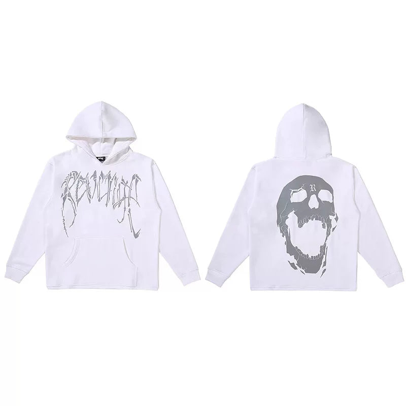 Revenge Dragon Bone Smoke Hoodie Skull Black and White Embroidered Hoodie American Skull Hoodie (2)