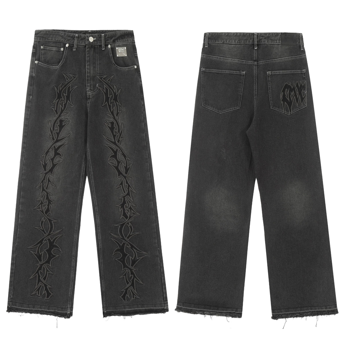 Trendy brand Revenge pure white embroidered jeans straight leg pants washed and worn pants workwear classic black pants men (1)