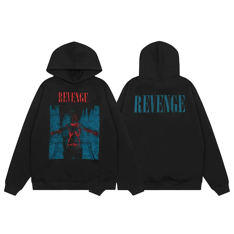 Revenge Dragon Bone Smoke Hoodie Skull Black and White Embroidered Hoodie American Skull Hoodie (56)