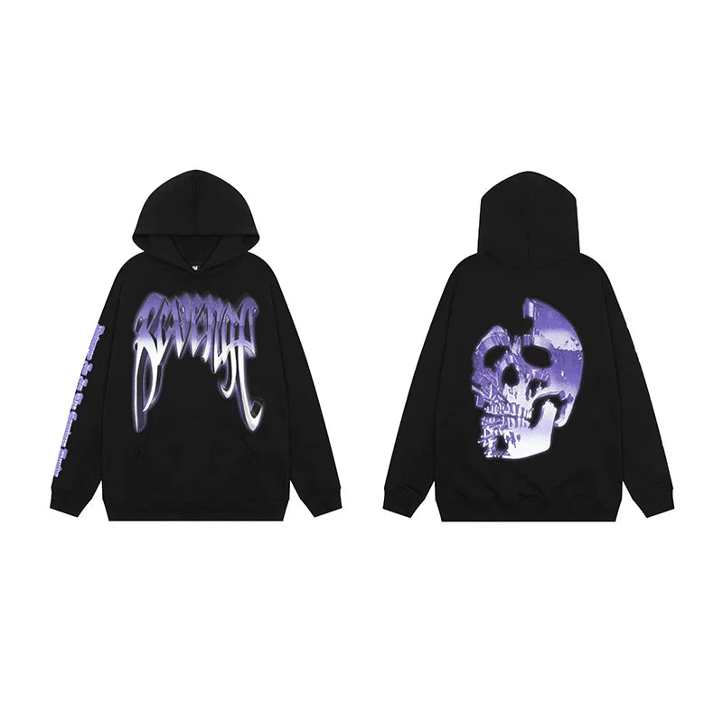 Revenge Dragon Bone Smoke Hoodie Skull Black and White Embroidered Hoodie American Skull Hoodie (23)