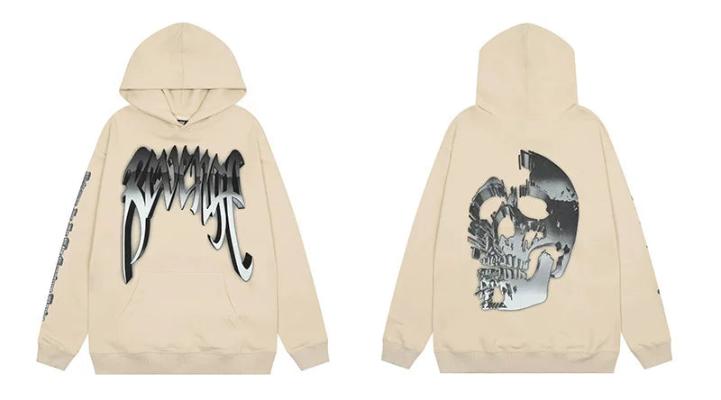 Revenge Dragon Bone Smoke Hoodie Skull Black and White Embroidered Hoodie American Skull Hoodie (6)