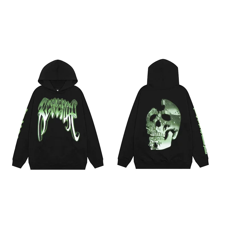 Revenge Dragon Bone Smoke Hoodie Skull Black and White Embroidered Hoodie American Skull Hoodie (27)