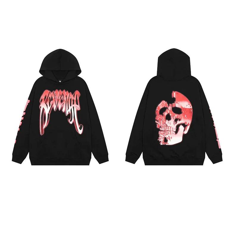 Revenge Dragon Bone Smoke Hoodie Skull Black and White Embroidered Hoodie American Skull Hoodie (24)