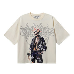 BKYS Punk Skeleton Anarchy Graphic Cropped Short Sleeve Tee