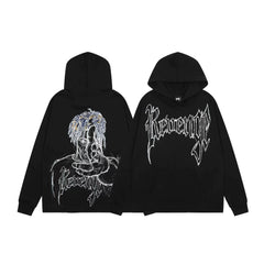 Revenge Dragon Bone Smoke Hoodie Skull Black and White Embroidered Hoodie American Skull Hoodie (49)