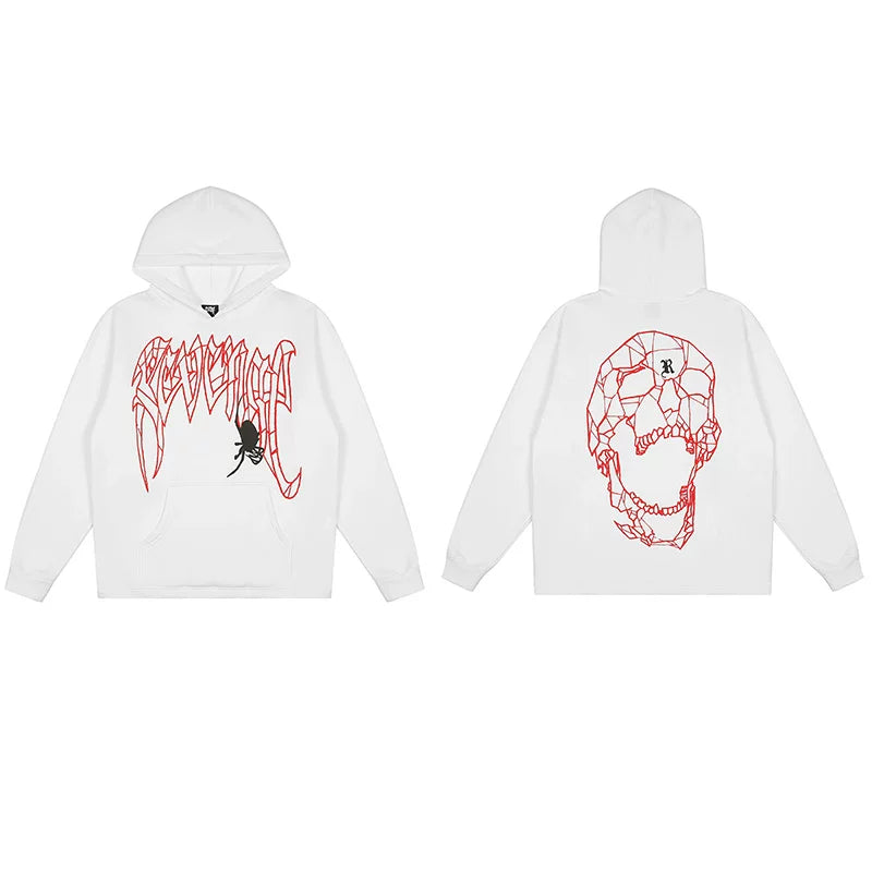 Revenge Dragon Bone Smoke Hoodie Skull Black and White Embroidered Hoodie American Skull Hoodie (3)
