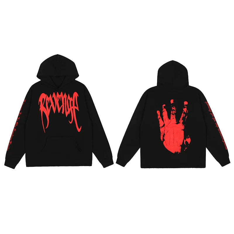 Revenge Dragon Bone Smoke Hoodie Skull Black and White Embroidered Hoodie American Skull Hoodie (30)