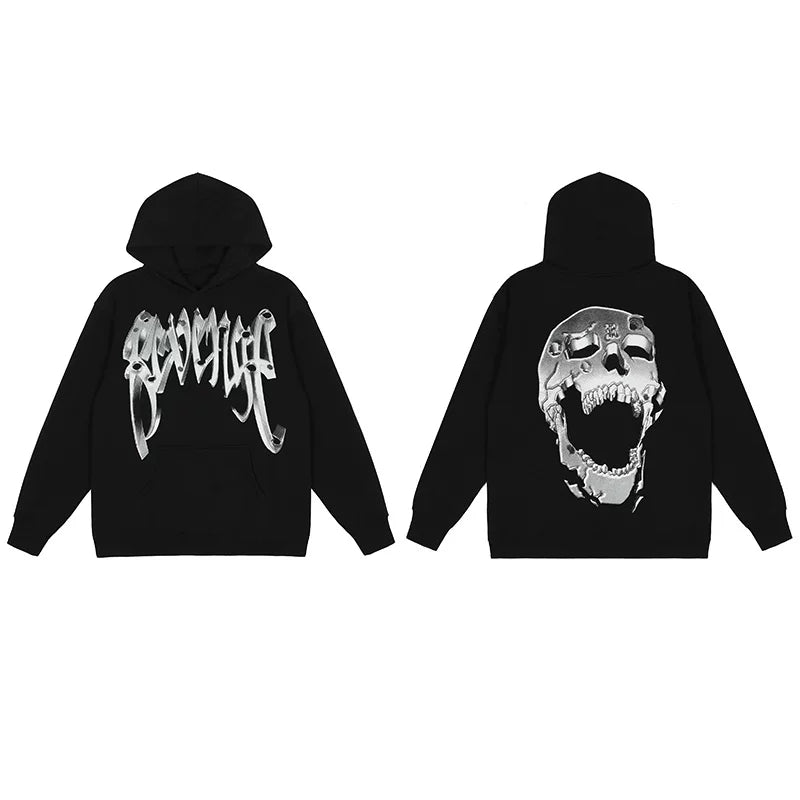 Revenge Dragon Bone Smoke Hoodie Skull Black and White Embroidered Hoodie American Skull Hoodie (38)