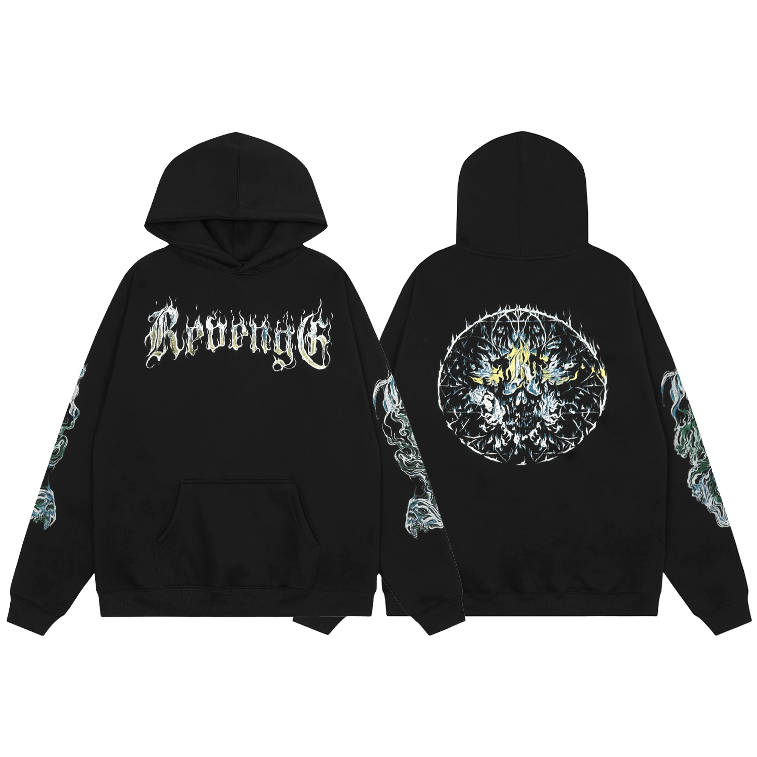 Revenge Dragon Bone Smoke Hoodie Skull Black and White Embroidered Hoodie American Skull Hoodie (33)