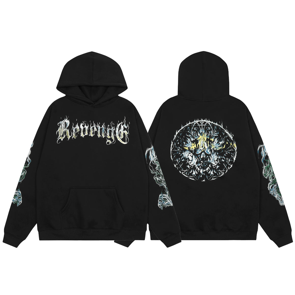 Revenge Dragon Bone Smoke Hoodie Skull Black and White Embroidered Hoodie American Skull Hoodie (33)