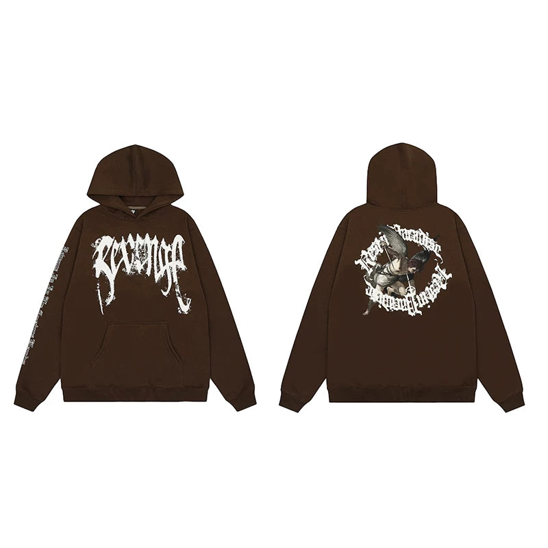 Revenge Dragon Bone Smoke Hoodie Skull Black and White Embroidered Hoodie American Skull Hoodie (59)