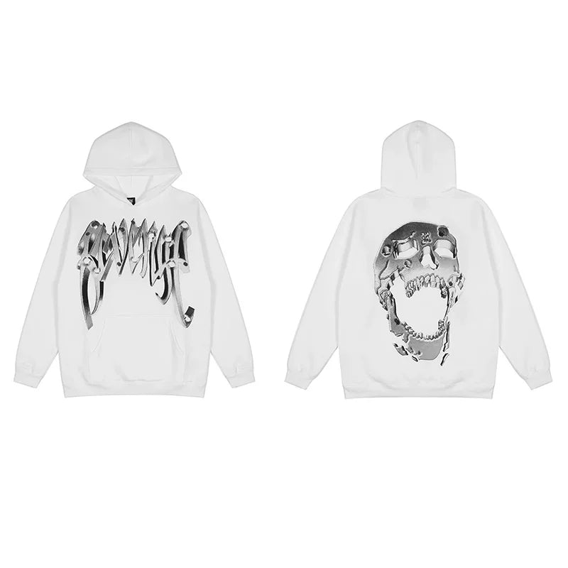 Revenge Dragon Bone Smoke Hoodie Skull Black and White Embroidered Hoodie American Skull Hoodie (37)