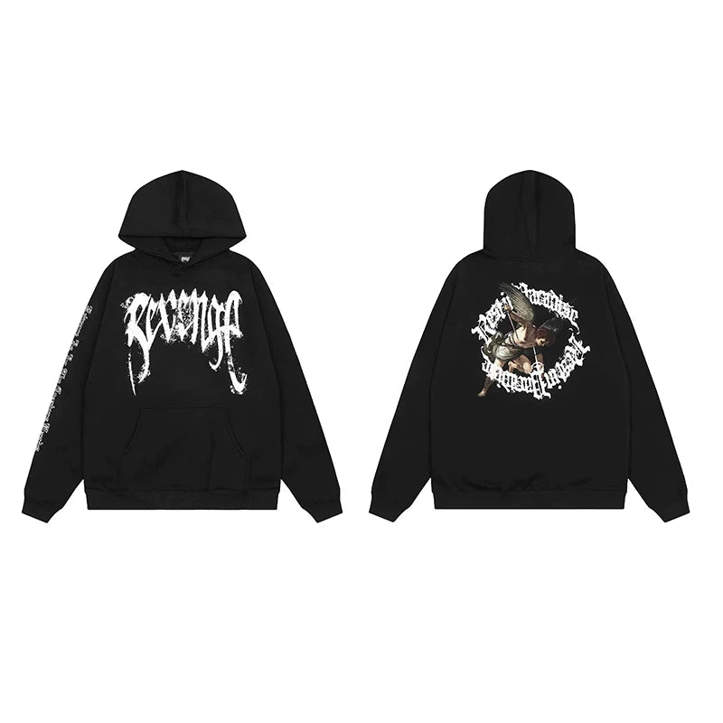 Revenge Dragon Bone Smoke Hoodie Skull Black and White Embroidered Hoodie American Skull Hoodie (58)