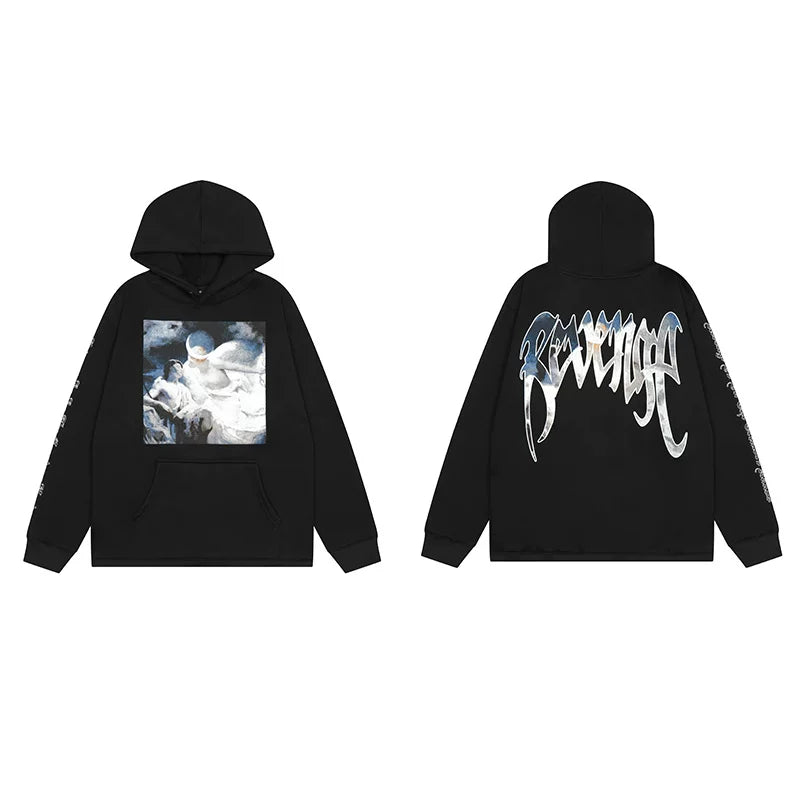 Revenge Dragon Bone Smoke Hoodie Skull Black and White Embroidered Hoodie American Skull Hoodie (20)