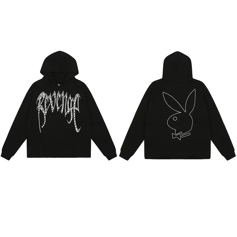 Revenge Dragon Bone Smoke Hoodie Skull Black and White Embroidered Hoodie American Skull Hoodie (46)