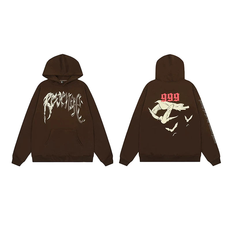Revenge Dragon Bone Smoke Hoodie Skull Black and White Embroidered Hoodie American Skull Hoodie (68)